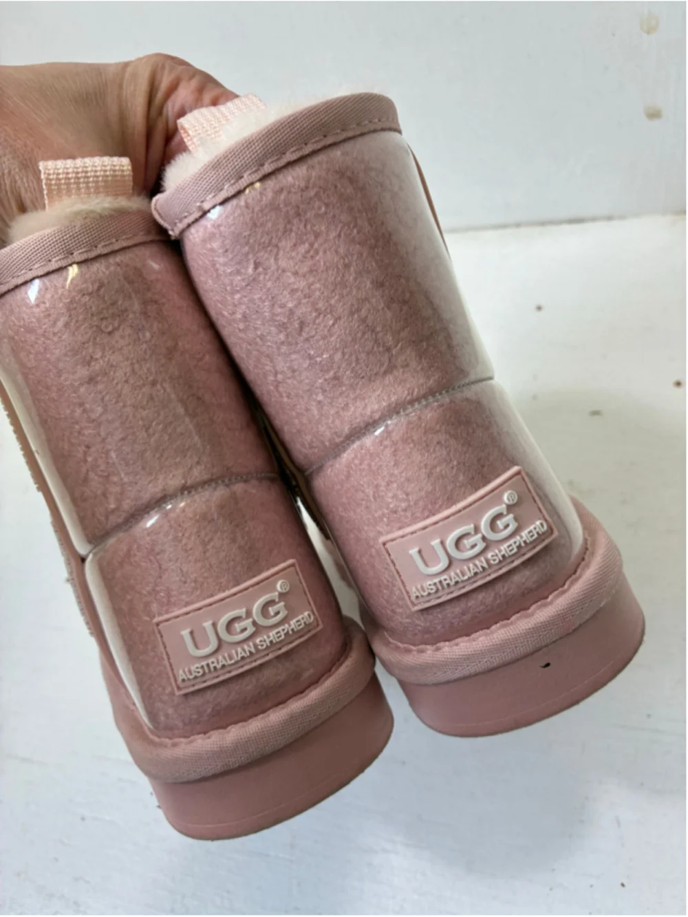 UGG Shepherd Clear Waterproof Shearling Boots in Pink Size 12-13 Girls